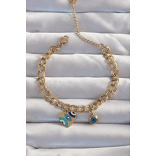 Clariss 316L Çelik Gold Renk Nazarlı Kalp Model Zincir Bileklik