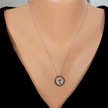 925 Ayar Gümüş Burgu Tel Çemberli Kelebek Kolye, Beyaz