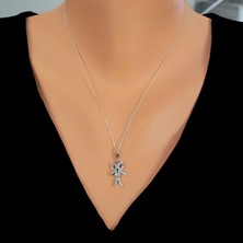 925 Ayar Gümüş Birlikte Atan Kalp Kolye, Beyaz - Beyaz Taş