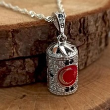 Osmanlı Gümüş Silindir Ay Yıldız Kadın 925 Ayar Gümüş Kolye Zincir Gklgmsslınr