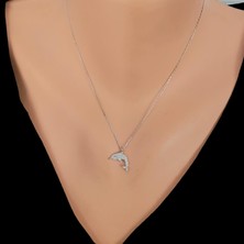 925 Ayar Gümüş Yunus Kolye, Beyaz - Beyaz Taş