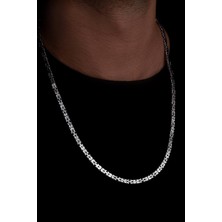 Osmanlı Gümüş Erkek Gümüş Kolye - 4.5mm Dikdörtgen Kesim Yassı Kral Gümüş Kolye