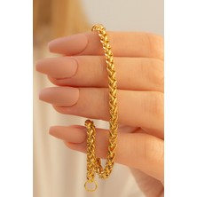 Osmanlı Gümüş 18 Ayar Gerçek Altın Kaplama Spiga Model Çelik Bileklik - Erkek Bileklik - Kadın Bileklik