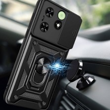 ZORE Tecno Spark 20C Kılıf Magnetik Standlı Kamera Korumalı Sürgülü Vega Kapak-Siyah