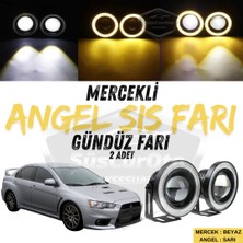 ŞüsCarOto Aksesuar Mitsubishi Lancer 2007-2014 Uyumlu Üniversal Mercekli Angel Sis Farı Metal Su Geçirmez 76 mm Sarı Halkalı Gündüz Farı Angel Eyes 2 Adet