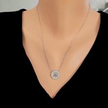 925 Ayar Gümüş Daire Allah Lafzı Kolye, Beyaz Taş