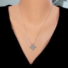 925 Ayar Gümüş Kare Allah Lafzı Kolye, Beyaz - Beyaz Taş