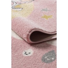 Viviana Kids Unicorn Desenli Açık Pembe  Beyaz Çocuk Odası Halısı Antialerjik Tozumaz Bebek Odası Halısı Kds-06
