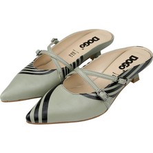 Kadın Vegan Deri Yeşil Topuklu Terlik - Zig Zag Tasarım