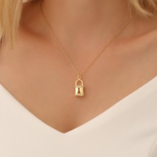 Nox Jewelry 925 Ayar Gümüş  Swarovski Taşlı Kilit Temalı Kolye