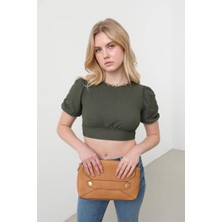 Markapia Woman Sırt Dekolteli Kuşak Bağlamalı Crop Top Haki