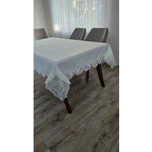 Zesa Home Gardenya Keten Dertsiz Şal Desenli Ağır Güpürlü Krem Masa ÖRTÜSÜ-160X160...160X500