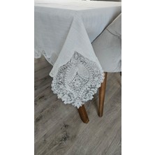 Zesa Home Gardenya Keten Dertsiz Şal Desenli Ağır Güpürlü Krem Masa ÖRTÜSÜ-160X160...160X500