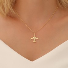 Nox Jewelry 14 Ayar Mikron Altın Kaplama Uçak Tasarım Gümüş Kolye - CN00303