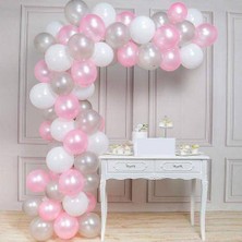 Parti Dükkanım Balon Zinciri - Gümüş Beyaz Pembe 100 Adet