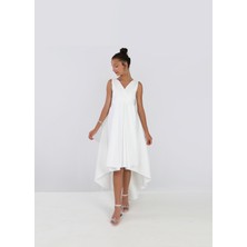 NSM Life Kız Çocuk Asimetrik Beyaz Anvelop Elbise Doğum Günü Parti İçin Şık Stil