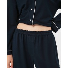 Ayma Active Lacivert Lastikli Biyeli Uzun Klasik Pijama Altı
