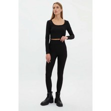 Yakamel Spor Yüksek Bel Toparlayıcı Kadın Slim Tayt