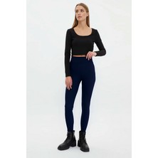 Yakamel Spor Yüksek Bel Toparlayıcı Kadın Slim Tayt