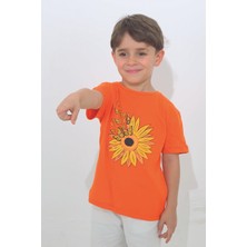 ASG Tekstil Turuncu Renk Papatya Desenli Kısa Kol Çocuk T-Shirt