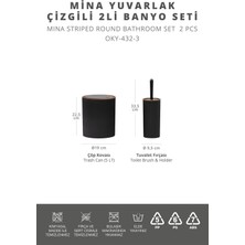 Okyanus Home Mina Siyah Ahşap Desenli Çizgili Yuvarlak 2'Li Wc Kova Ve Fırça Seti