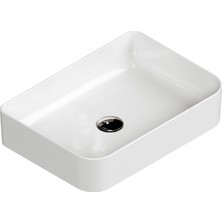 Aqua Bagno Mestola  Tezgah Üstü Kare Çanak Lavabo Batarya Deliksiz 38X 60 cm Beyaz