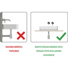 Aqua Bagno Mestola  Tezgah Üstü Kare Çanak Lavabo Batarya Deliksiz 38X 60 cm Beyaz