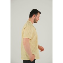 ASG Tekstil Sarı Renk Çizgili Erkek Kısa Kollu Gömlek