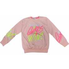 İrem Çocuk Giyim Kız Çocuk Girl Win Yazı Desenli Pudra Renk Sweatshirt
