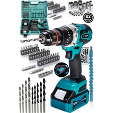Power Black 58 Vf 5 ah Metal Şanzuman Kalın Batarya Çift Akülü Şarjlı Darbeli Matkap 82 Parça Akülü Vidalama
