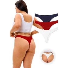 ALYA UNDERWEAR Kadın Tanga Külot 3 Adet ( 1 Adet Lacivert, 1 Adet Kırmızı, 1 Adet Ekru )