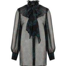 ROMAN %100 İpek Desenli Transparan Bluz Standart Renk K2213031_089