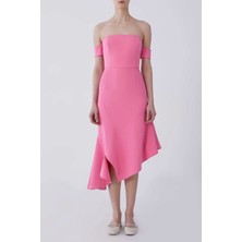 ROMAN Düşük Kol Etek Ucu Volanlı Abiye Elbise Pembe Y2111524_038