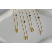 First Jewelry Nazar Boncuklu Gold D Harf Kolye (316L)