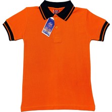 Salar Ticaret Siyah Çizgi Yaka Turuncu Kısa Kol Lakos T-Shirt 8-9 Yaş