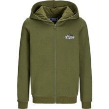 Jack & Jones Jcomountaın Logo Hoodıe Haki Erkek Çocuk Fermuarlı Sweatshirt