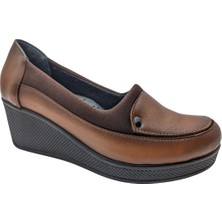 Çiğdem Kundura Çiğdem Kundura Arya Velorex  Deri Kadın Dolgu Topuk Ayakkabı - Velorex - Kahverengi - 38