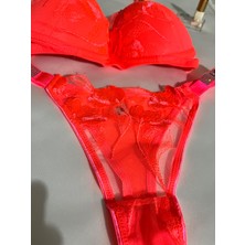 Victoria Neon Pembe Taş Detaylı Dantel Iç Çamaşır Takım