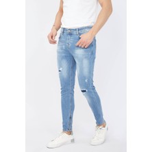 Blue White Erkek Skinny Fermuarlı Paça Detaylı Jean Açık Mavi