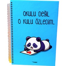 ÇİLEKHOMEAVM Panda Mavi Renk Yazılı Sözlü Sert Kapak Okul Defteri Günlük Anı Defteri Not Defteri ve Ajanda