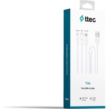 Trio Çoklu Şarj Kablosu Type-C,lightning,micro USB 120CM Beyaz - 2DK7521