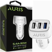 Auris 5.4A-30W 3lü USB Çıkışlı Hızlı Araç Şarj Başlığı