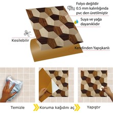 Tink Kendinden Yapışkanlı Geometrik Ahşap Desenli Pvc Karo 30 x 30 cm (4 Adet) 0,36 M2