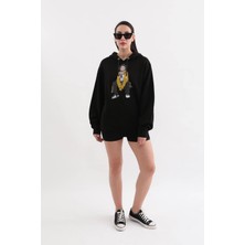 Markapia Woman Siyah Baskılı Kapüşonlu Oversize Sweatshirt M