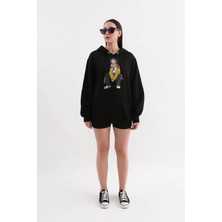 Markapia Woman Siyah Baskılı Kapüşonlu Oversize Sweatshirt M