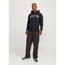 Jack & Jones Siyah Erkek Sweatshırt 12256521_JJECALEB Varsıty Sweat Hoo