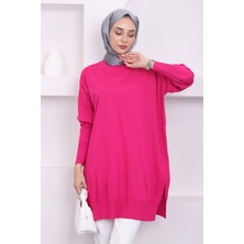 KOYU FUŞYA Bisiklet Yaka Merserize Salaş Triko Tunik