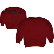 İrem Çocuk Giyim Erkek Çocuk Sırtı Husica Yazı Desenli Yakası Yazılı Bordo Renk Sweatshirt