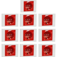 Schneider Electric Schneider - Asfora – Kırmızı Gövdeli Topraklı Priz, 16A, Çerçeveli – Beyaz - 10 Adet