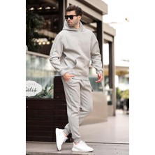 Madmext Boyalı Gri Erkek Kapüşonlu Paçası Lastikli Eşofman Takımı 5957